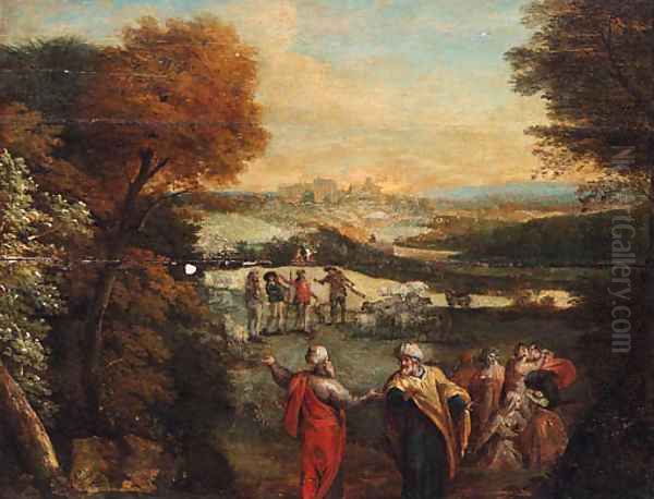 A wooded landscape with Jacob and Laban - view 1