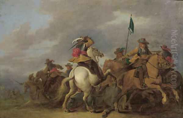 A cavalry skirmish in a landscape - view 1