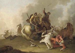 A cavalry skirmish by Pieter Meulener