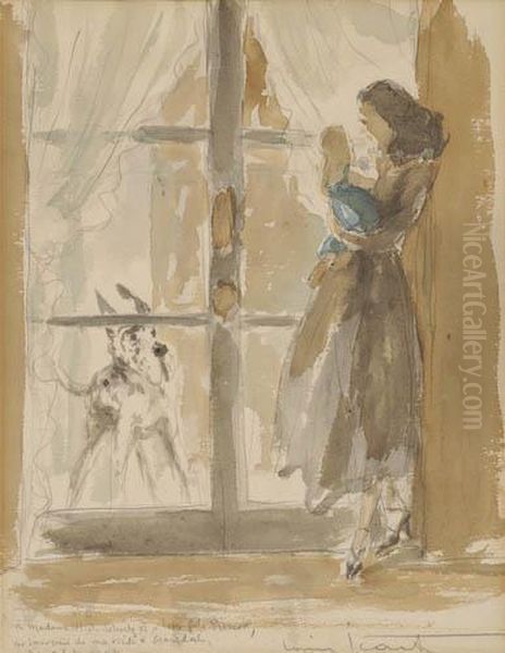 Woman And Child, With A Great Dane At The Window - view 1