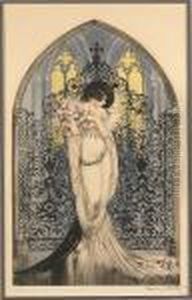 Lady Before A Stained Glass Window by Louis Icart