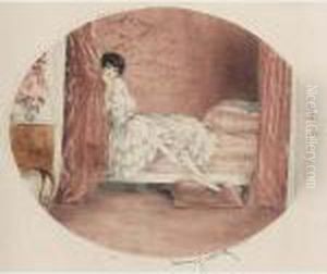 Divan Rose, A Coloured Engraving By L. Icart 1920's by Louis Icart