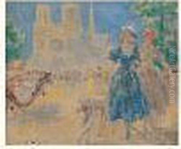 Elegantes Et Caleche Devant Notre-dame - view 1