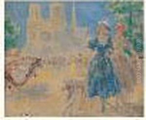 Elegantes Et Caleche Devant Notre-dame by Louis Icart