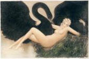 Leda And The Swan (h/c/i 436) by Louis Icart