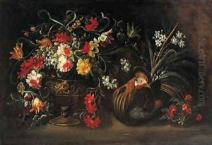 Roses, parrot tulips, carnations, narcissi and other flowers in a vase by Elisabetta Marchioni