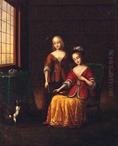 Elegant Ladies With A Toy Spaniel In An Interior