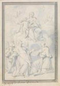 Saints En Adoration Devant Une Vierge A L'enfant by Giovanni Battista Salvi