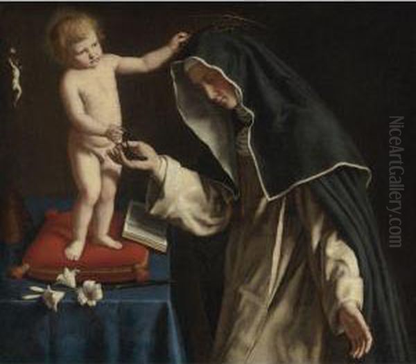 St. Catherine Of Siena Receiving The Crown Of Thorns From Thechrist Child - view 1