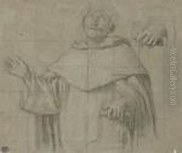 A Dominican Saint, Perhaps Saint Peter Martyr, Half-length, Holdinga Book - view 1