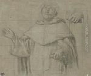 A Dominican Saint, Perhaps Saint Peter Martyr, Half-length, Holdinga Book