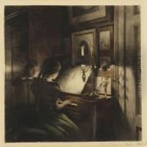 Evening Picture With Two Girls At The Piano