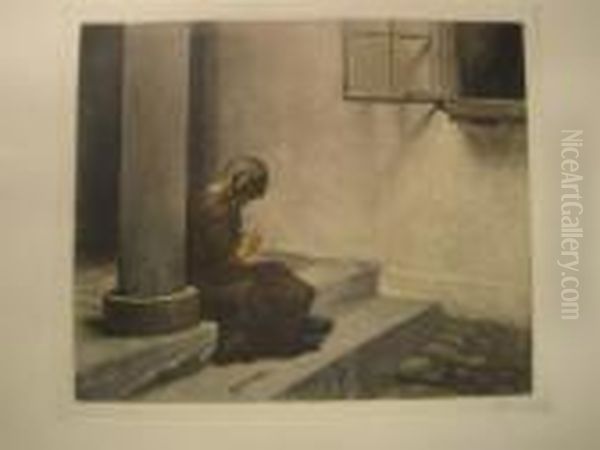 Little Girl By A Pillar At Liselund. - view 1