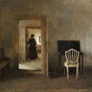 Interior From Liselund With A Woman Standing In The Doorway by Peder Vilhelm Ilsted