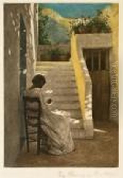 Girlreading In A Courtyard - view 1