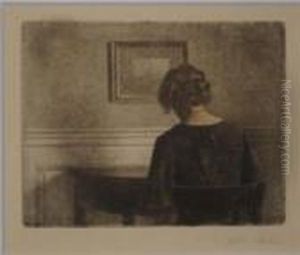 Young Girl By A Semicircular Table. by Peder Vilhelm Ilsted
