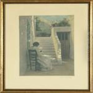 A Young Woman With Her Needlework by Peder Vilhelm Ilsted