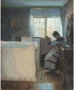 Kvinde Der Syr (woman Sewing By A Window) by Peder Vilhelm Ilsted