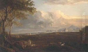Hunters and their dogs before an extensive view of Edinburgh by Horatio Macculloch