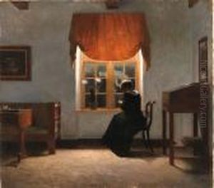 A Woman Knitting By A Window by Peder Vilhelm Ilsted