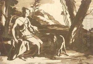 Diana attended by hounds seated in a landscape
