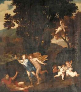 A wooded landscape with Apollo and Daphne by Pier Francesco Mola
