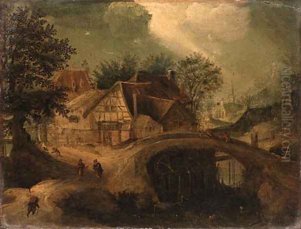 A Townscape with Travellers near a Bridge - view 1