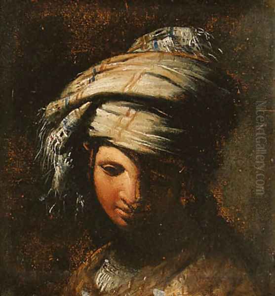 A young woman wearing a turban - view 1