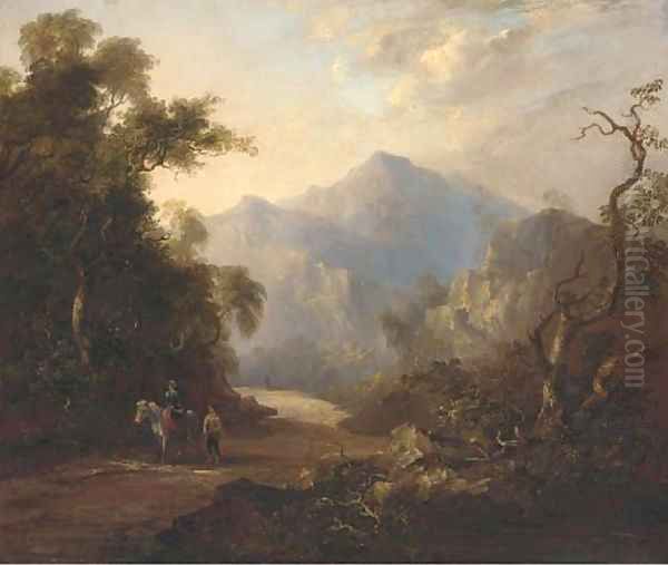 Figures on a beaten track in a mountainous landscape - view 1