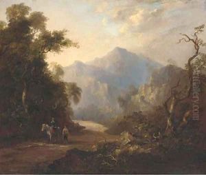 Figures on a beaten track in a mountainous landscape by Horatio McCulloch