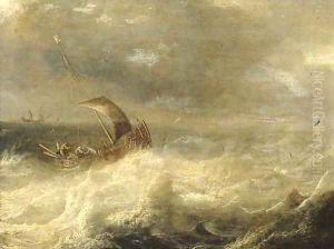 A wijdschip at sea in a gale