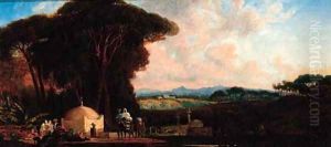 Arab caravan in a landscape by Prosper-Georges-Antoine Marilhat