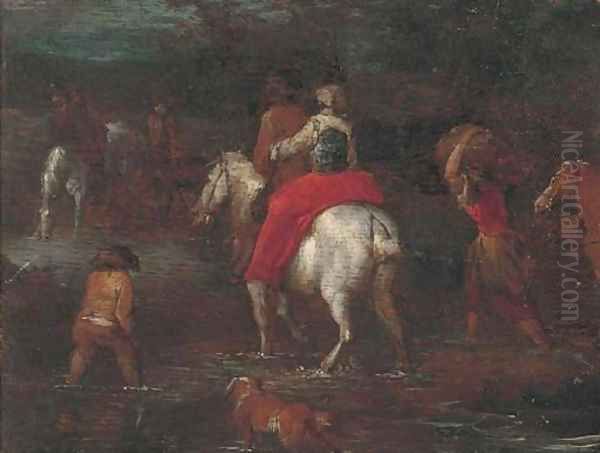 Travellers fording a river a fragment - view 1