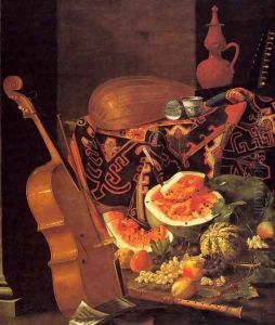 Still-Life with Musical Instruments and Fruit by Cristoforo Munari