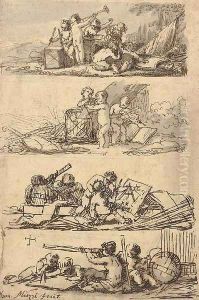 Putti making music and studying astronomy and navigation Four designs for book illustrations Putti making music and studying astronomy and navigation Four designs for book illustrations