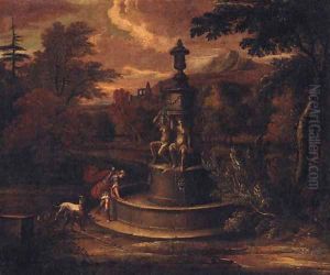 A landscape with Narcissus by a fountain