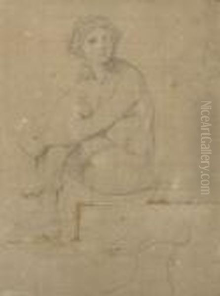 Jeune Femme Assise, Les Jambes Croisees, Reprise Du Pied Droit - view 1