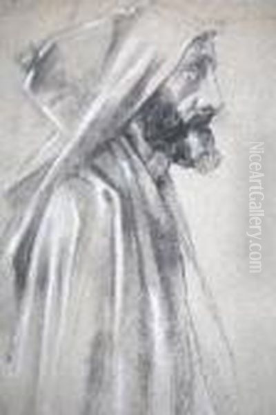Study Of A Bearded Man In A Hooded Robe - view 1