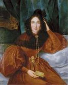 Portrait Of A Lady In A Red Dress, Holding A Book