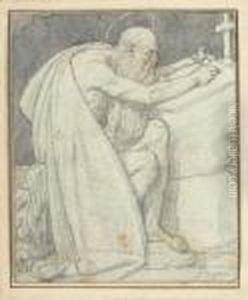 Saint Jerome Assis Ecrivant La Vulgate, Son Lion A Ses Cotes