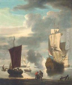 A Dutch man-o'war signalling its departure from the anchorage