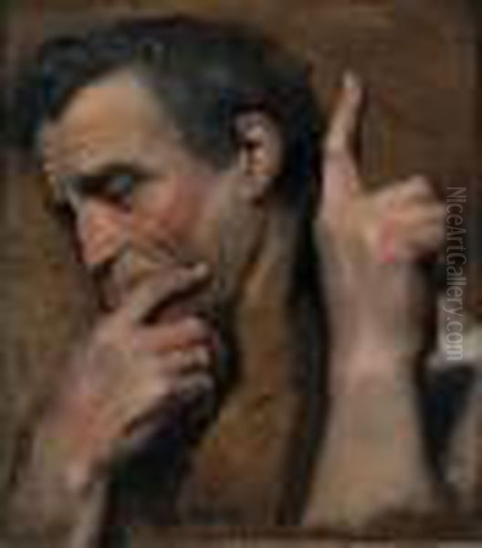 Etude Pour La Figure De Michel Ange Et Mains Pour Le Tableau L'apotheose D'homere - view 1