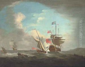 An Admiralty Yacht joining a Squadron of the Red sailing offshore
