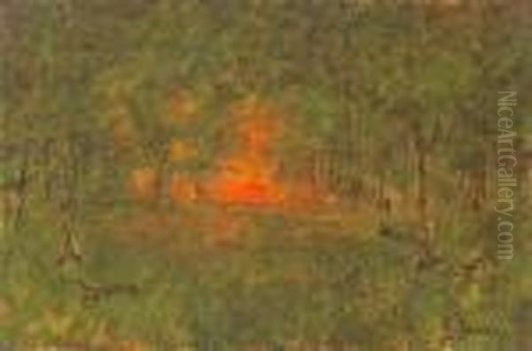 Forest Sunset With Figure - view 1