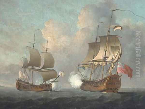 An English man-o'war opening fire on a Spanish armed ship flying Ostende colours - view 1