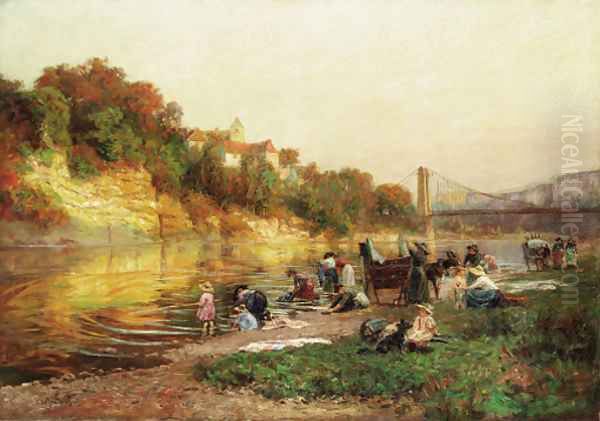 Washerwomen along the river - view 1