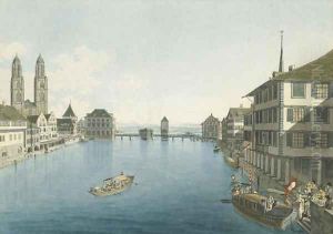 Vue prise de l'auberge de l'Epee a Zurich by Johann Jakob Meyer