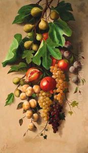 A branch of figs with grapes, plums and pomegranates by Michaelangelo Meucci