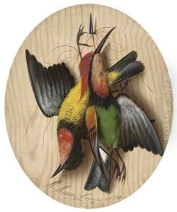 Hanging songbirds; and Another similar by Michaelangelo Meucci