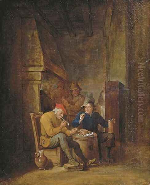 Peasants smoking and drinking in an interior - view 1